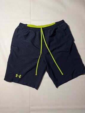 Under Armour Men’s Navy Shorts with Neon Lime Drawcords